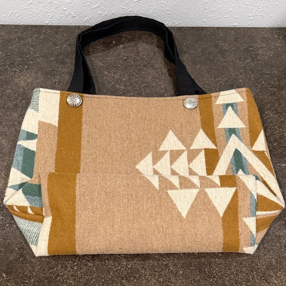 Boho Southwestern Aztec Print Tote Bag with Suede‎ Accents
